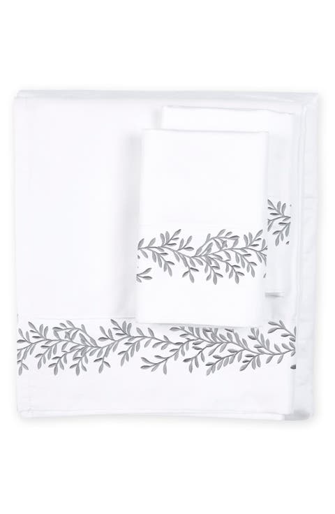 Floral Leaf Embroidered 600 Thread Count 100% Cotton Sheets