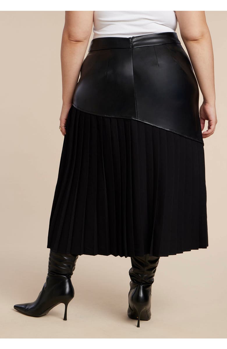 ELOQUII Mixed Media Pleated Skirt, Alternate, color, Black Onyx