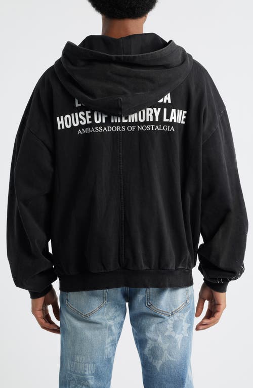 Memory Lane Flame Studded Graphic Zip Hoodie In Black