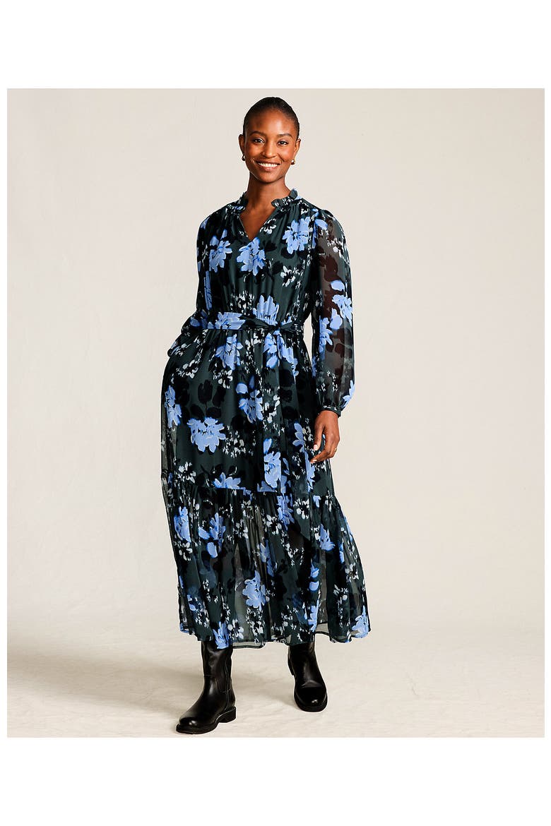 Chiffon Tiered Long Sleeve Maxi Dress, Alternate, color, Evening Forest Painted Floral