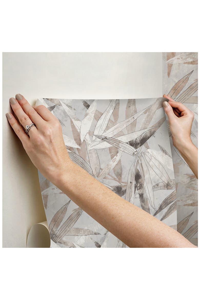 Neutral Bali Bamboo Leaves Peel & Stick Wallpaper, Alternate, color, NEUTRAL