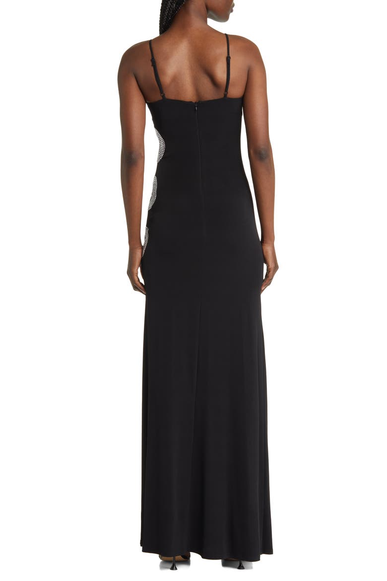 Crystal Ruched Body-Con Gown, Alternate, color, BLACK
