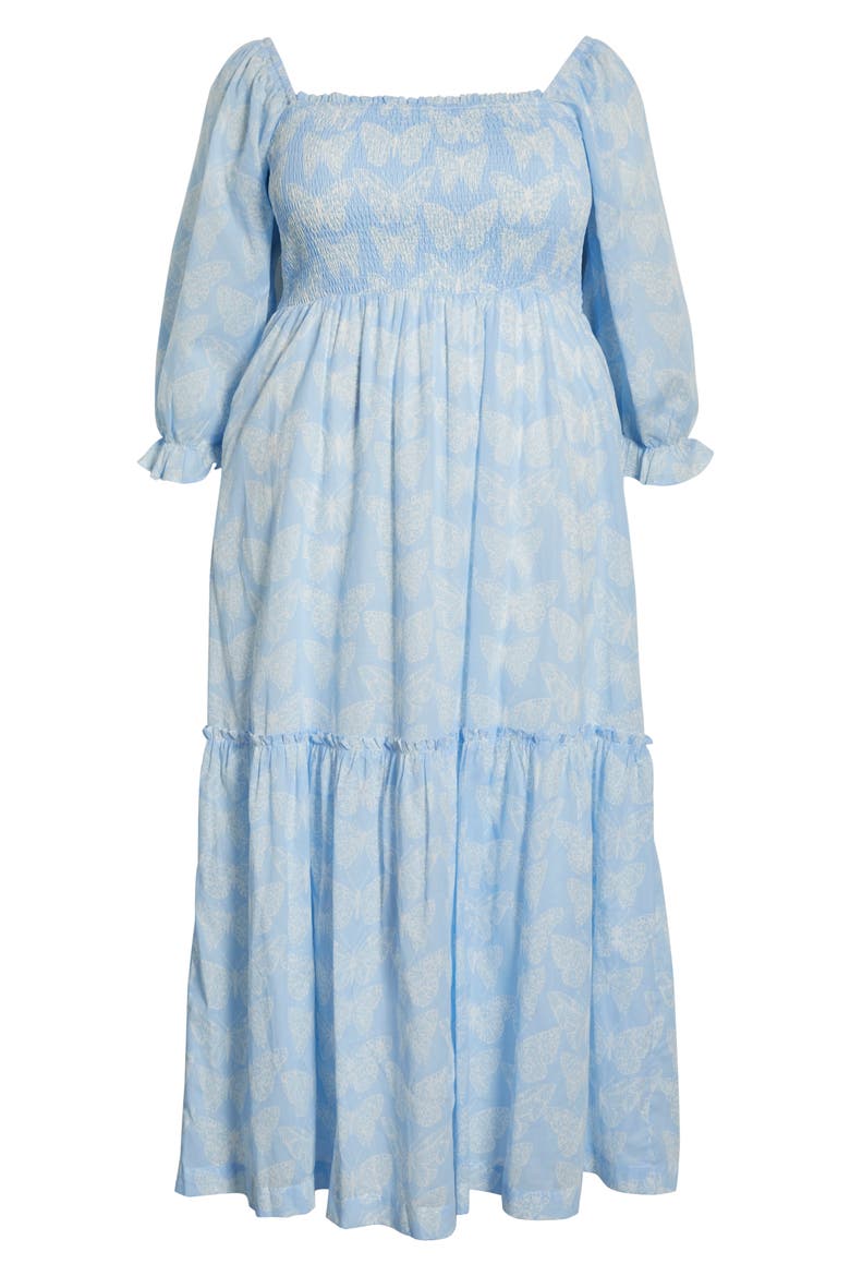 Aubry Butterfly Smocked Maxi Dress, Alternate, color, BLUE/ WHITE