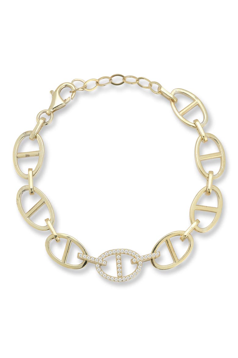 14K Gold Plate Cubic Zirconia Chain Bracelet, Main, color, GOLD