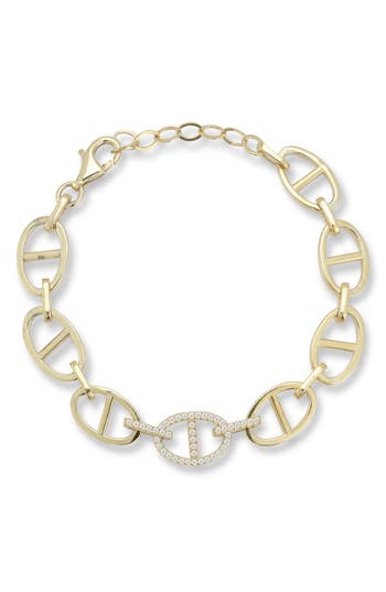 Chloe & Madison Chloe And Madison 14k Over Silver Cz Bold Marine Link Bracelet In Gold