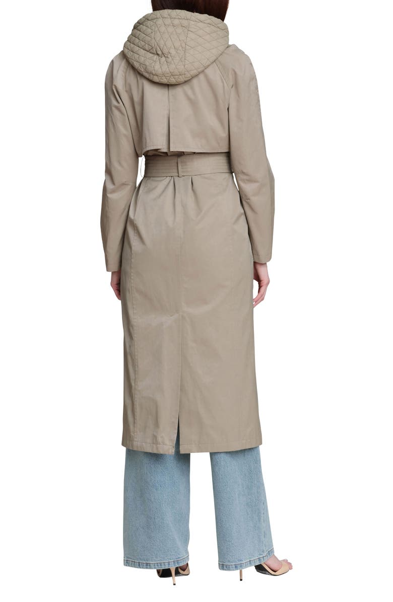 Avec Les Filles Quilted Hoodie Cotton & Nylon Trench Coat, Alternate, color, Sage