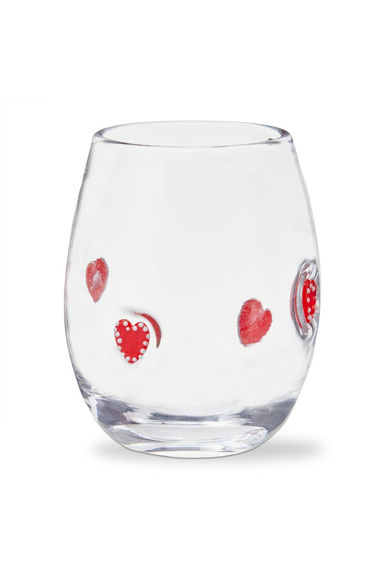 Red Heart Stemless Wine Glass 16 oz Glass 3.5x3.5x4.5 in, Main, color, Red