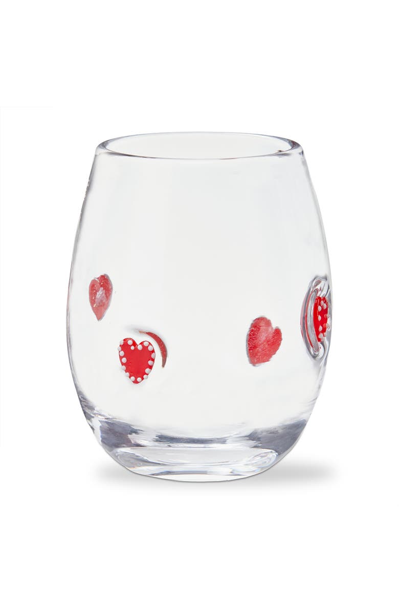 tag Red Heart Stemless Wine Glass 16 oz Glass 3.5x3.5x4.5 in, Main, color, Red