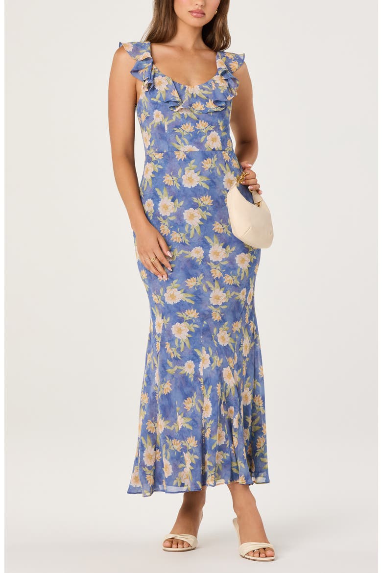 Caroletta Floral Ruffle Maxi Dress, Main, color, BLUE FLORAL