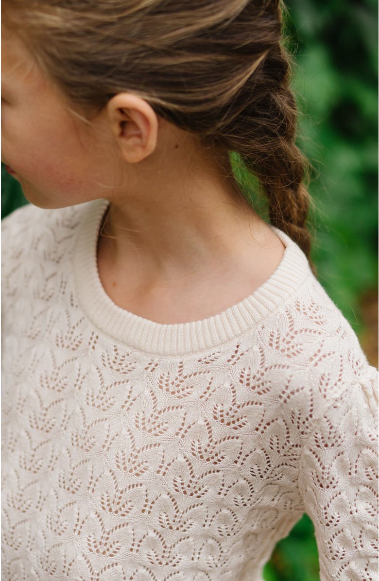 Hope & Henry Baby Girls' Balloon Sleeve Pointelle Sweater, Infant, Alternate, color, Ivory Leaf Pointelle