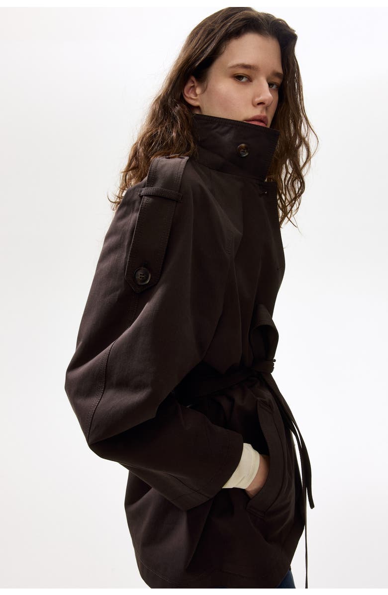 H&M Belted Twill Coat, Alternate, color, Dark Brown