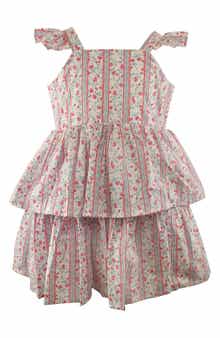 Popatu Kids' Stripe Floral Tiered Cotton Dress