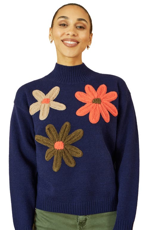 Yumi Floral Detail High Neck Knit Sweater In Blue