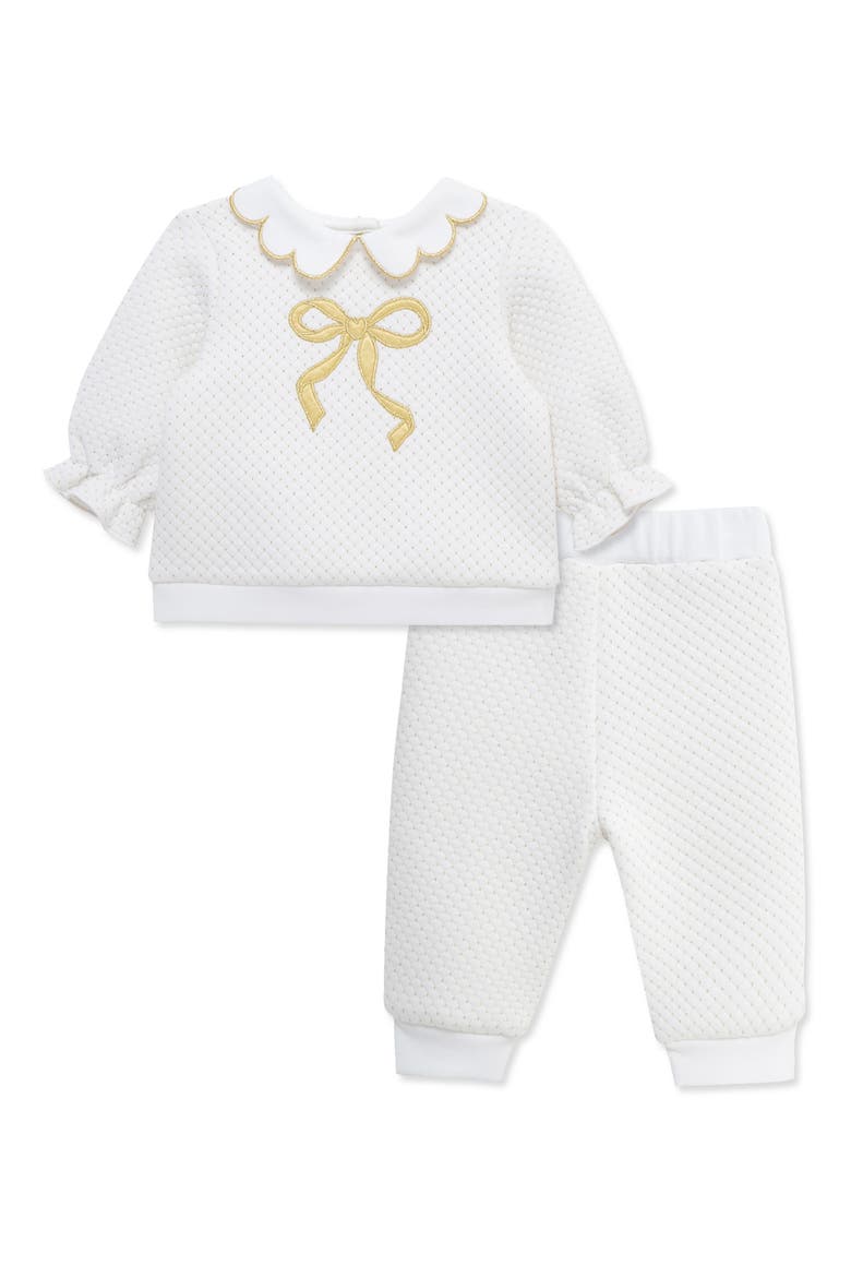 Bow Collared Top & Joggers Set, Main, color, WHITE