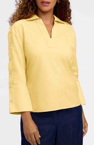 Foxcroft Lainey Button Accent Cotton Popover Top