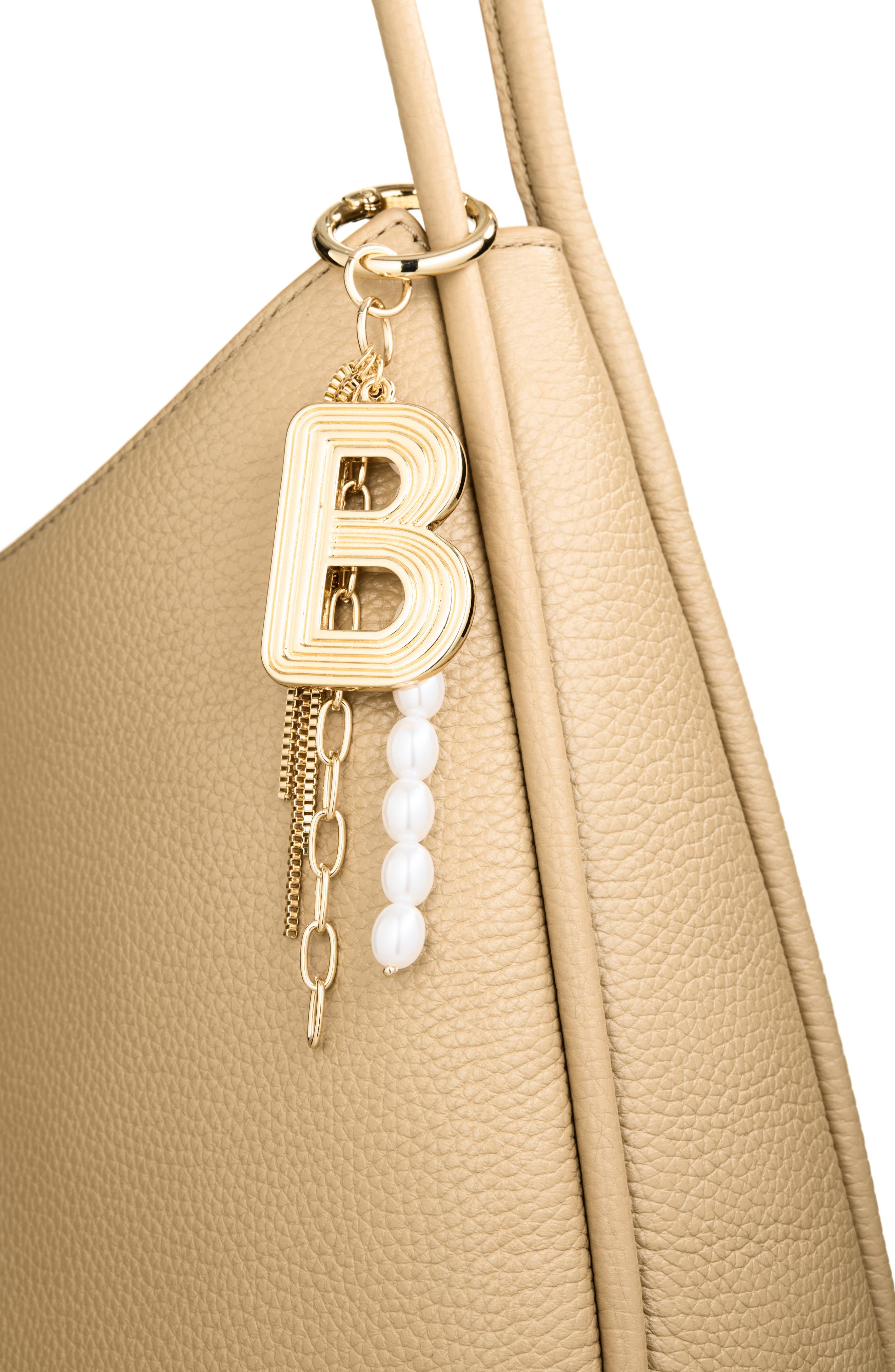 Initial Faux Pearl Bag Charm, Alternate, color, B- WHITE- GOLD