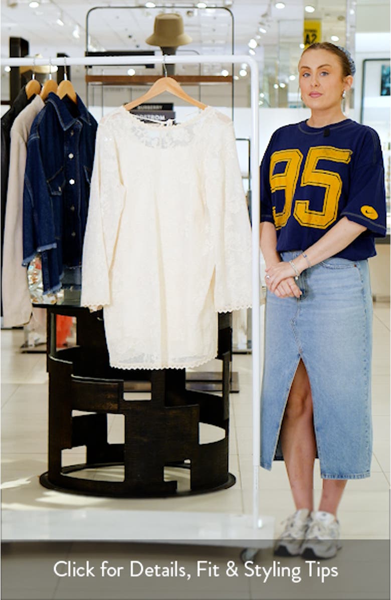 Fiorenza Floral Embroidery Long Sleeve Cotton Blend Minidress, sales video thumbnail