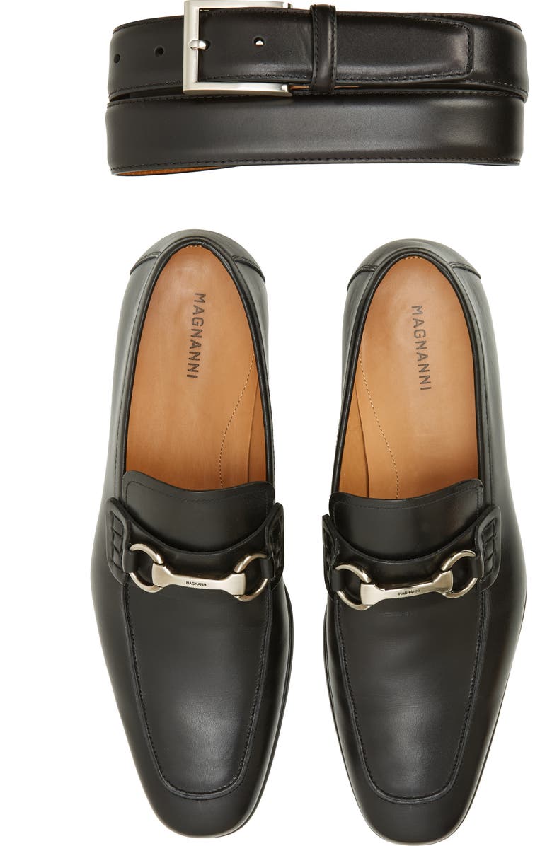 Magnanni Rafa II Apron Toe Bit Loafer, Alternate, color, Black Leather