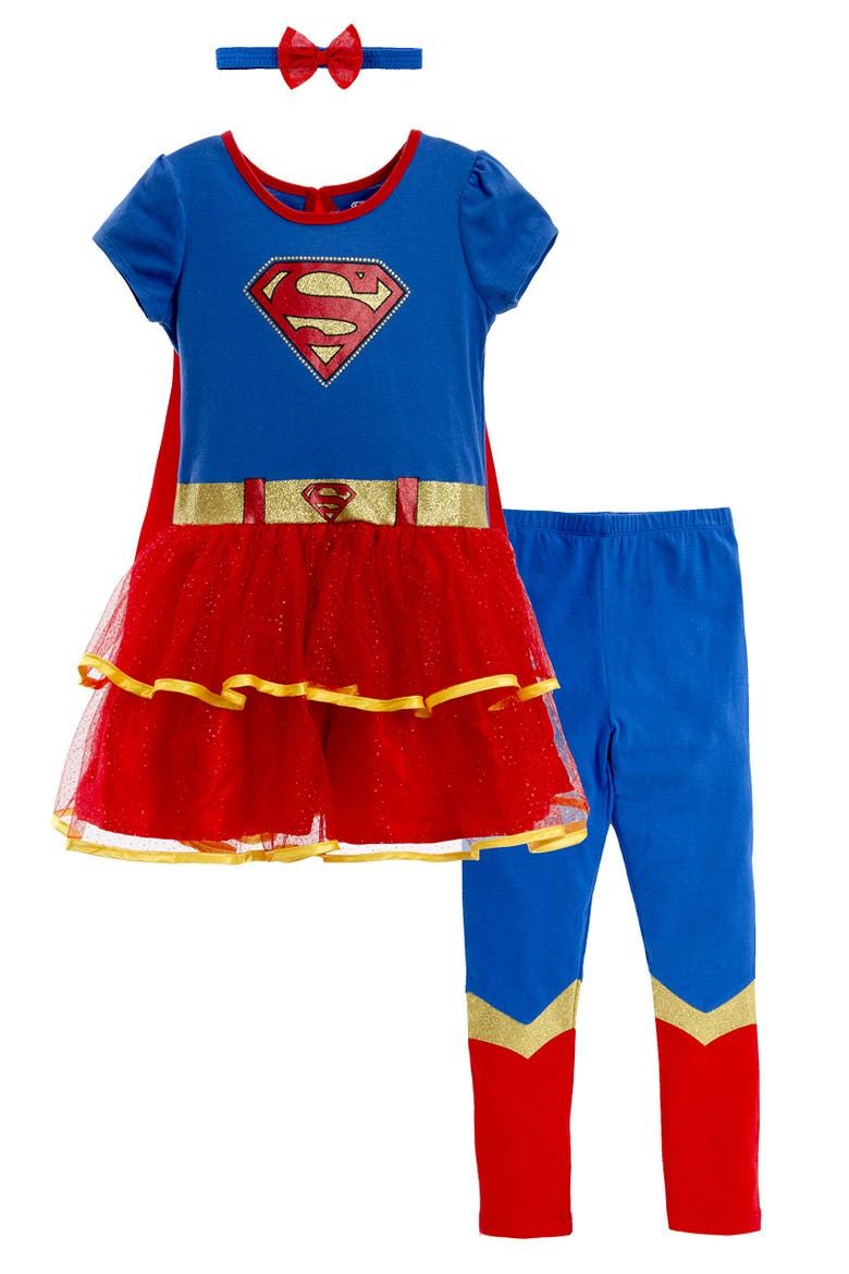Justice League Dress and Leggings Set with Cape, Main, color, Supergirl Blue
