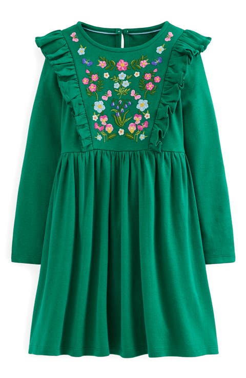 Kids' Embroidered Ruffle Long Sleeve Cotton Dress (Toddler, Little Kid & Big Kid)