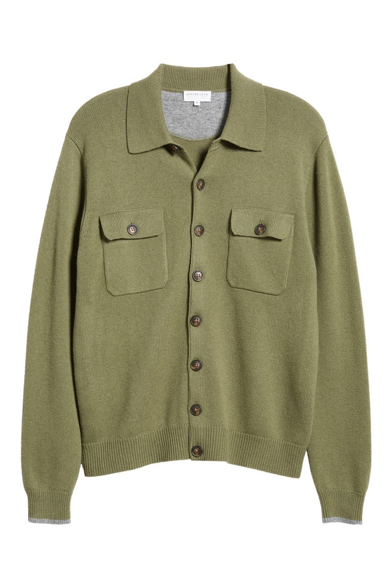 Merino Wool & Cashmere Cardigan, Alternate, color, OLIVE GREEN