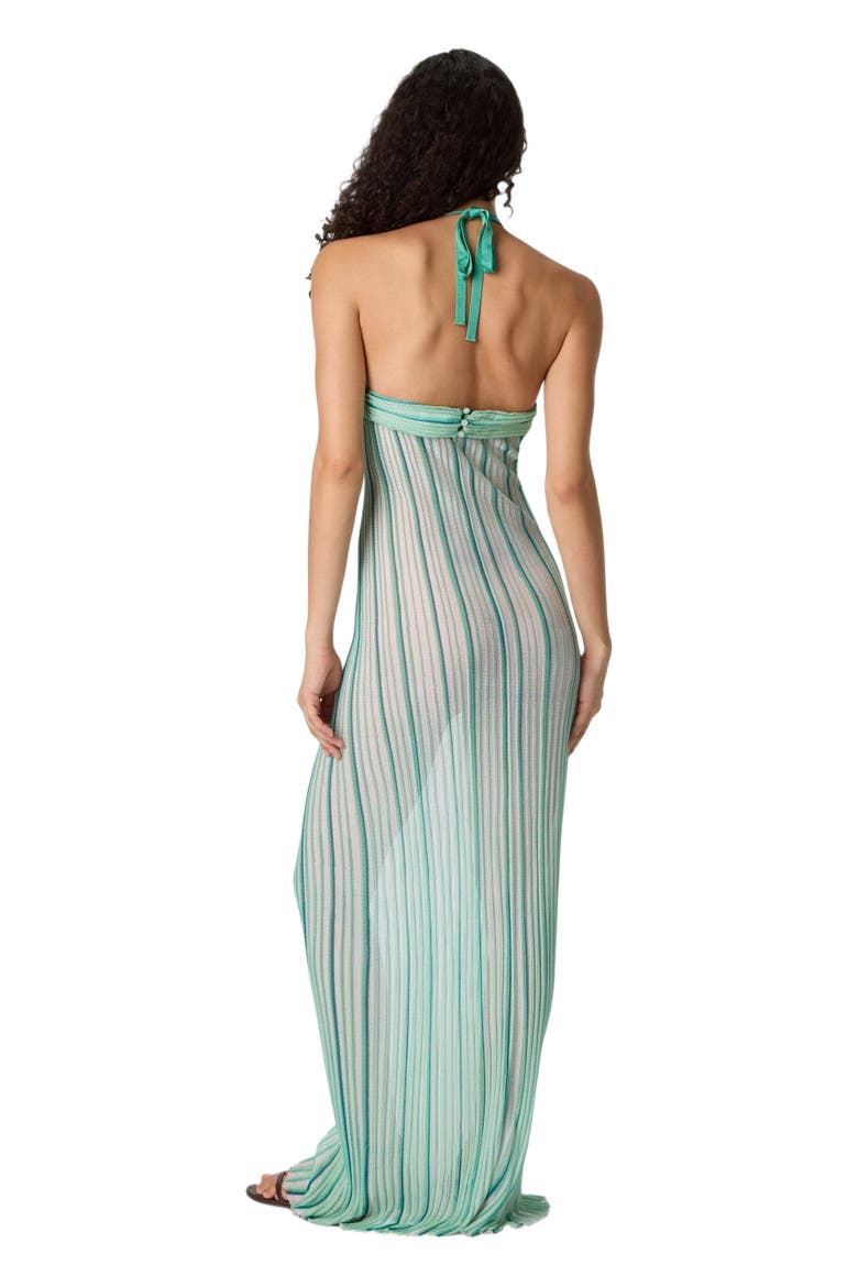 Long Cover-up Dress In Ribbed Viscose, Alternate, color, White & Light Blue