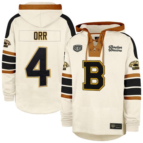 Men's '47 Bobby Orr Cream Boston Bruins Blue Line Heritage Name & Number Lace-Up Pullover Hoodie