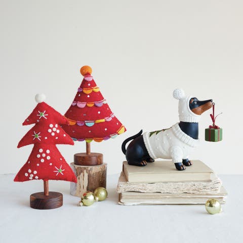 Festive Stone Dachshund Keepsake Box