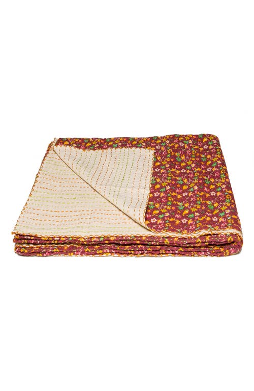Taj Hotel Vintage Cotton Kantha Throw Blanket In Multi Brick