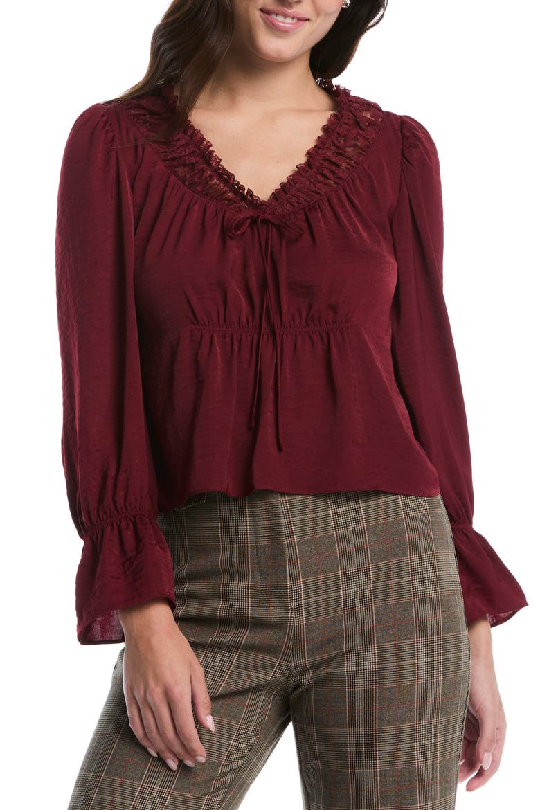 Lace Trimmed Empire Waist Cropped Top, Main, color, POMERGRANTE