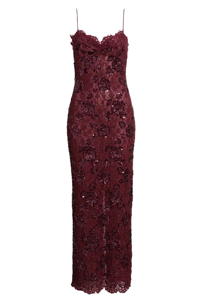 Ciona Sequin & Lace Maxi Dress, Main, color, BORDEAUX