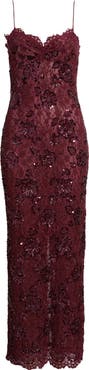 LoveShackFancy Ciona Sequin & Lace Maxi Dress
