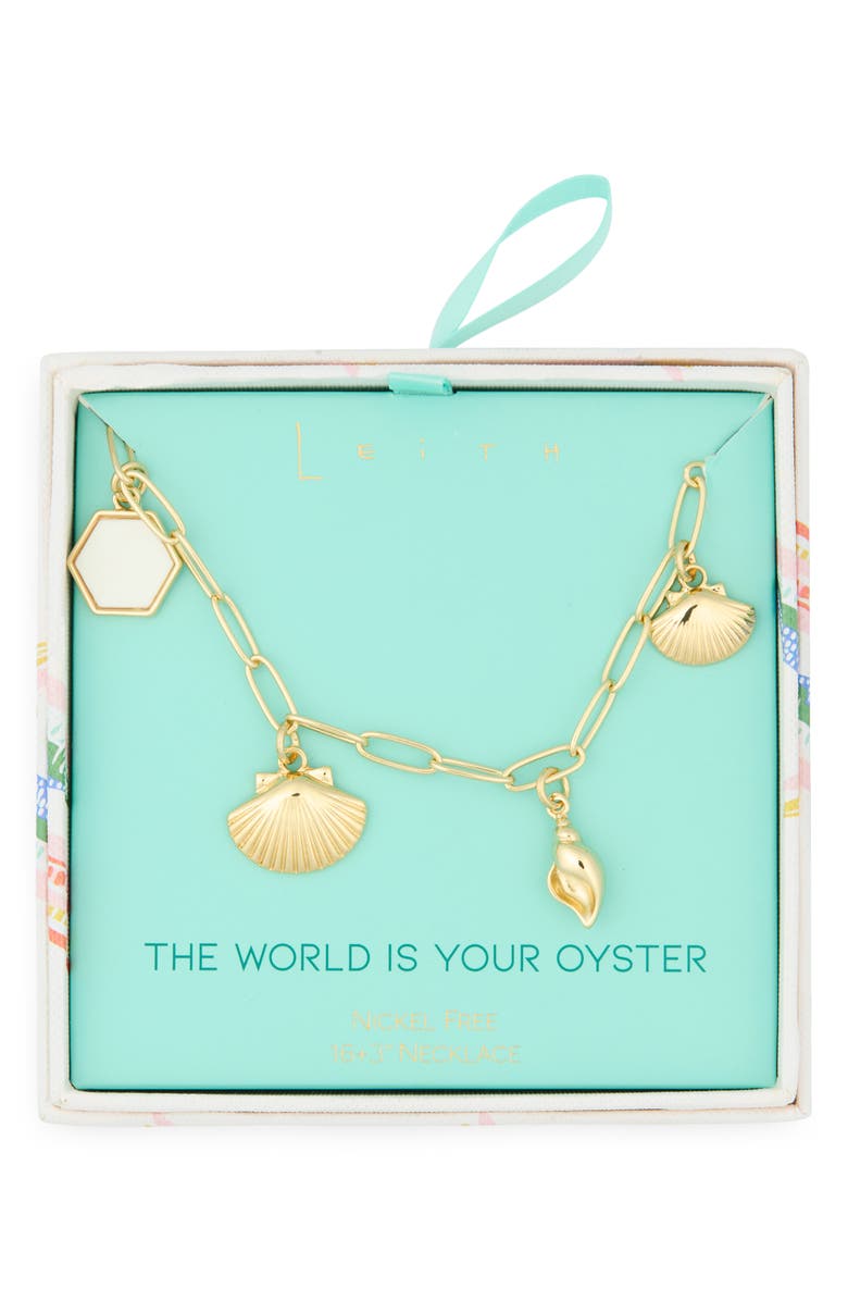 Leith The World Is Your Oyster Sealife Shell Charm Necklace, Main, color, White- Gold