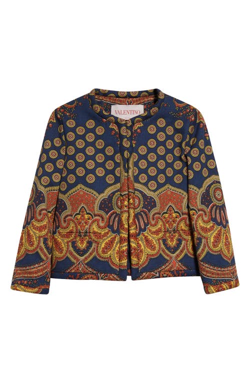 Valentino Womens Indaco Arancio Giallo Paisley-pattern Cropped Cotton Jacket In Indigo Multi