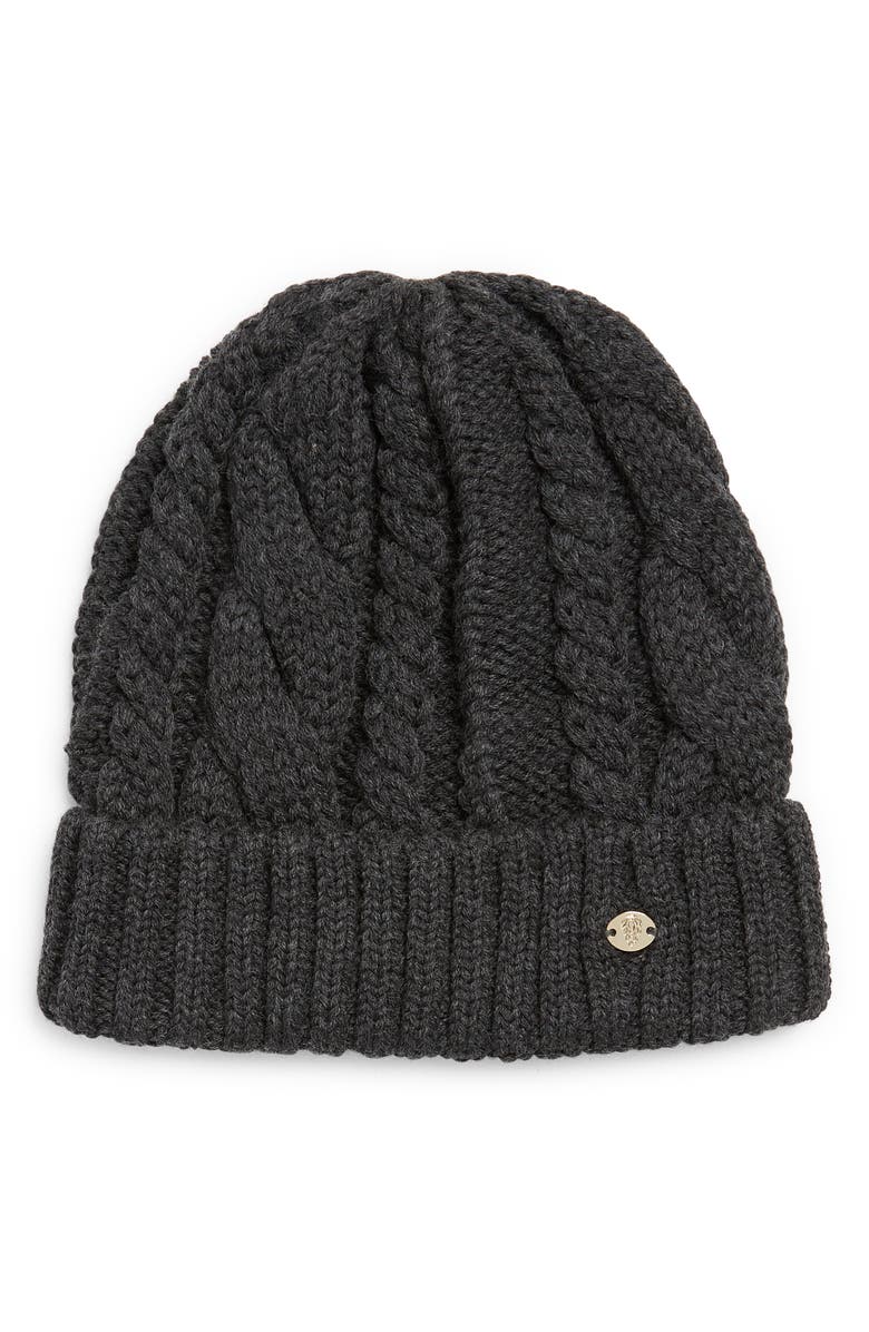 Helen Kaminski Fitted Cable Stitch Merino Wool Beanie, Main, color,