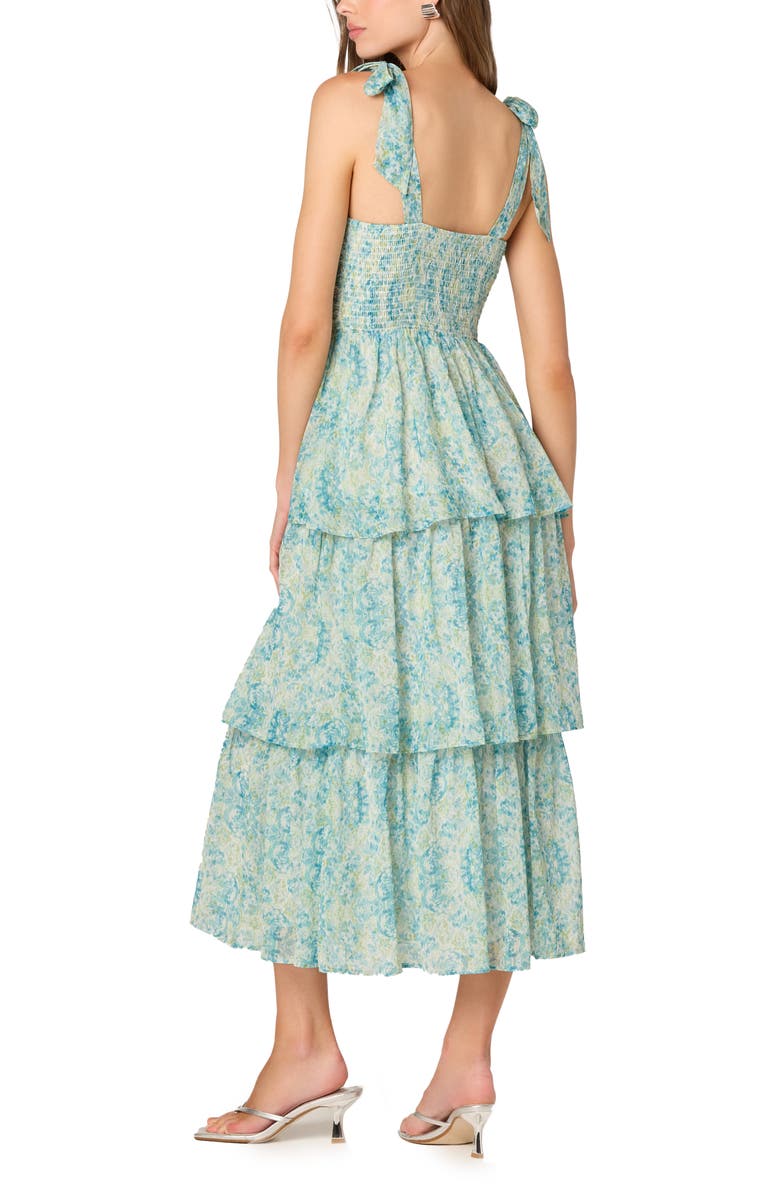 ASTR the Label Tiered Tie Strap Sundress, Alternate, color, Blue Floral