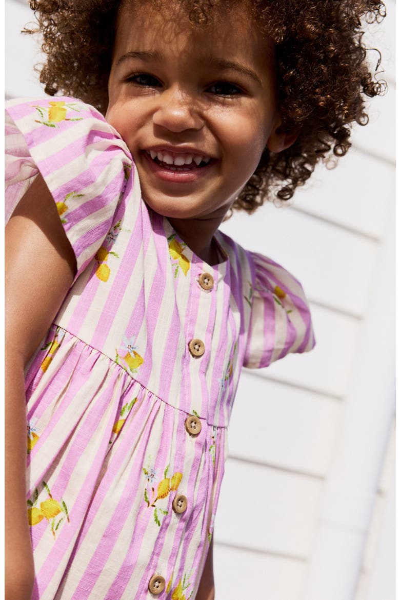 Kids' Stripe Cotton Button Front Dress, Alternate, color, PURPLE