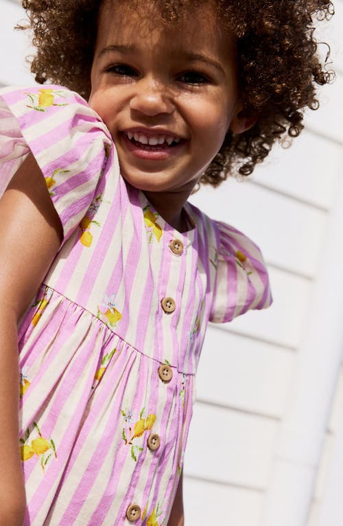 Next Kids' Stripe Cotton Button Front Dress In Purple