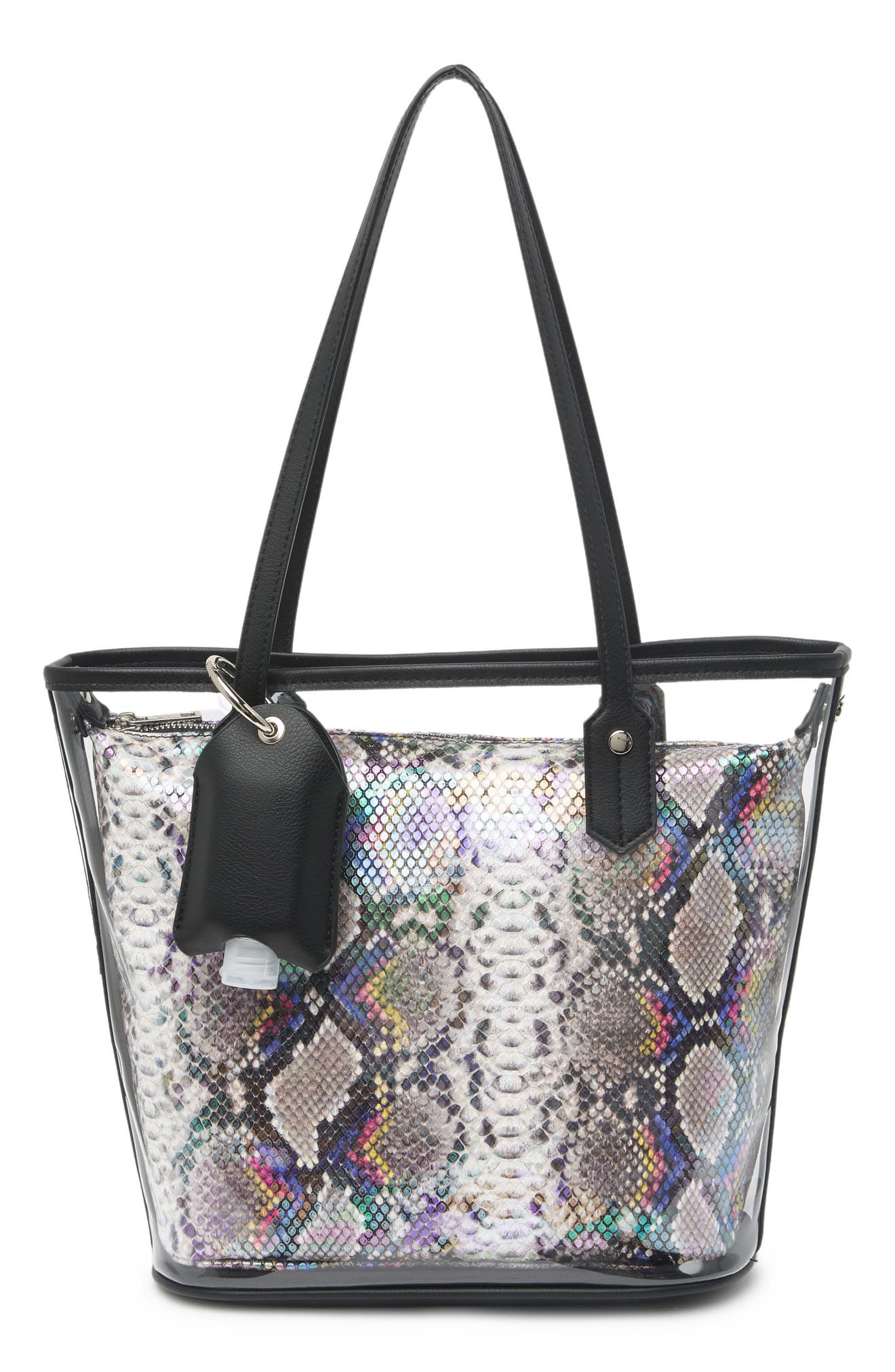 Madden Girl Snake Embossed Pouch & Transparent Tote Bag, Main, color, 