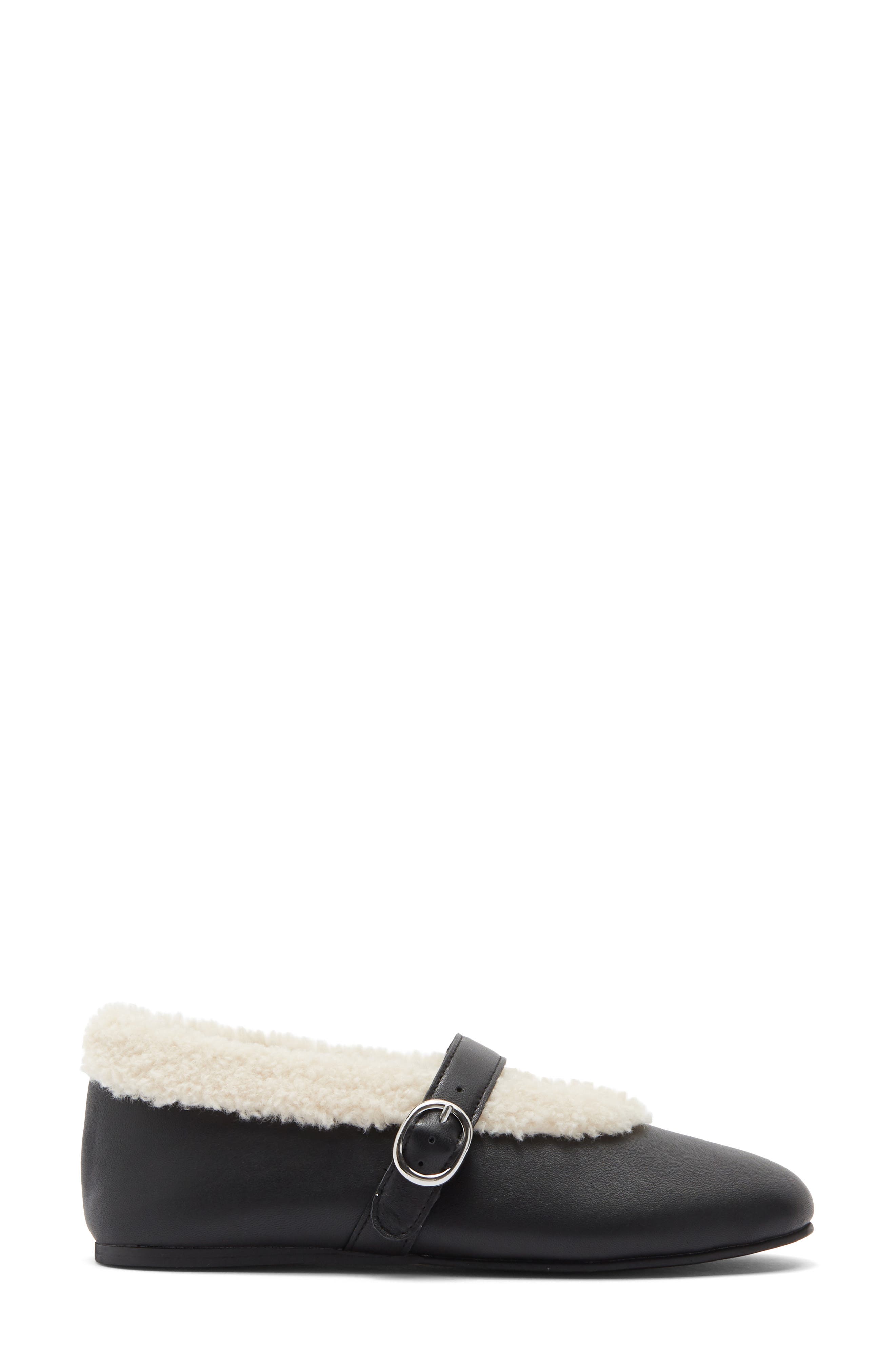 Steve Madden Lodge Faux Shearling Lined Mary Jane Flat, Alternate, color, Black Leather