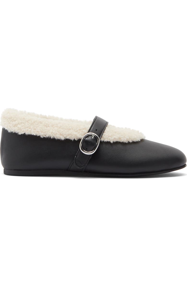 Steve Madden Lodge Faux Shearling Lined Mary Jane Flat, Alternate, color, Black Leather
