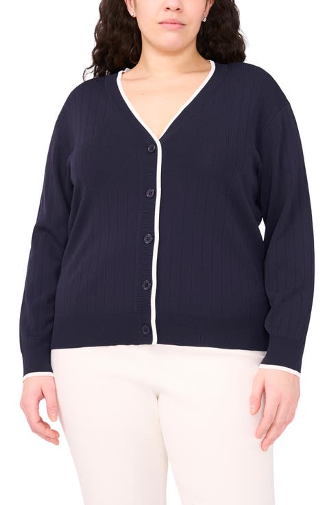 Tipped V-Neck Cardigan (Plus)