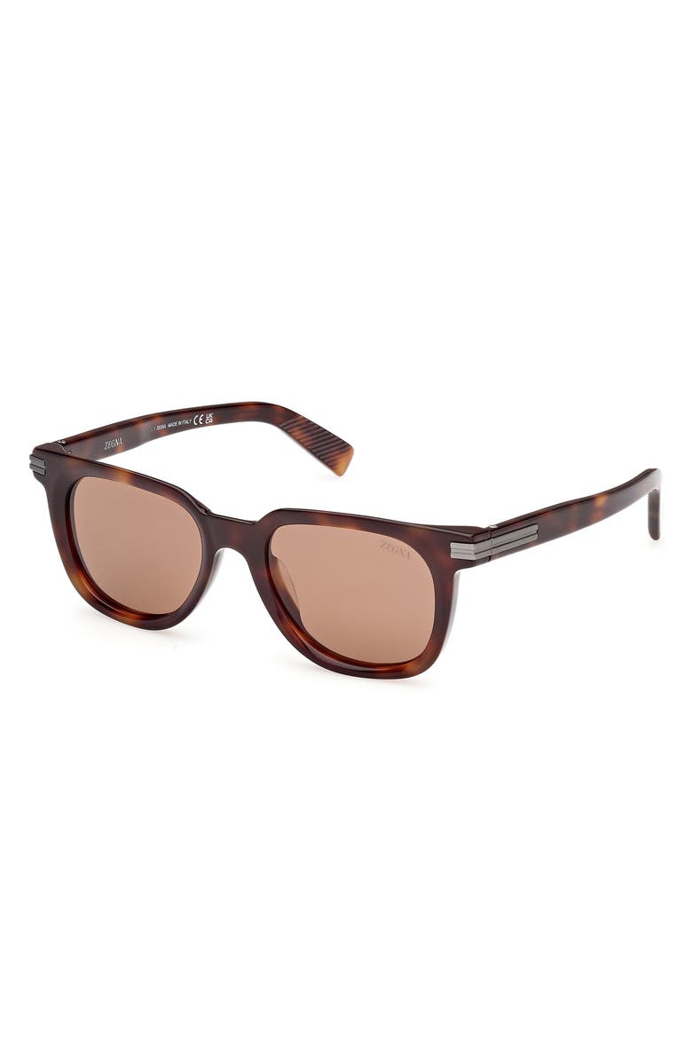 ZEGNA 50mm Geometric Sunglasses, Alternate, color, Med Havana/ Ruthenium / Brown
