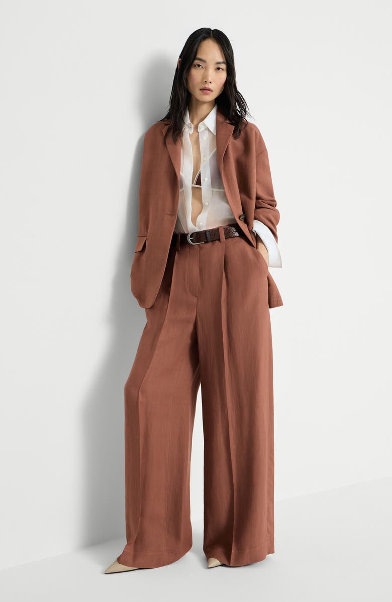 Brunello Cucinelli Fluid twill wide trousers with monili, Alternate, color, Red