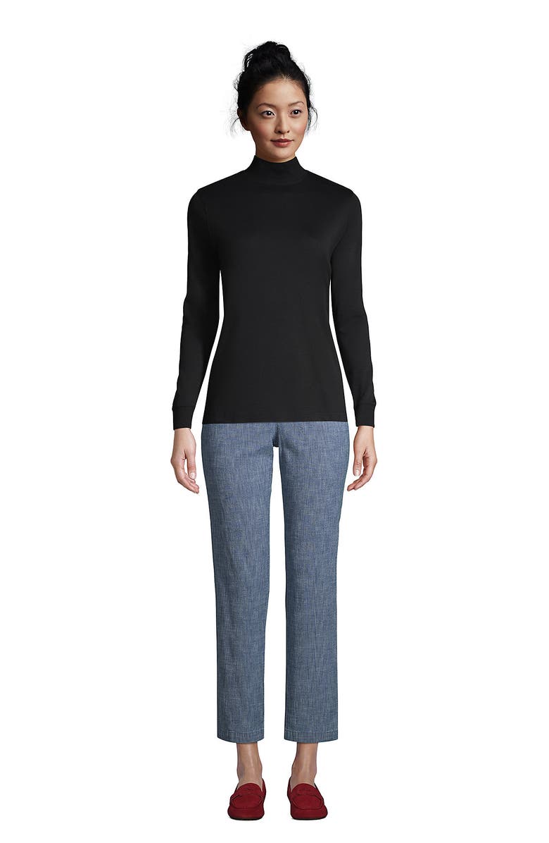 Lands' End Relaxed Cotton Long Sleeve Mock Turtleneck, Alternate, color, Black