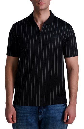 Karl Lagerfeld Paris Stripe Zip Front Polo In Black