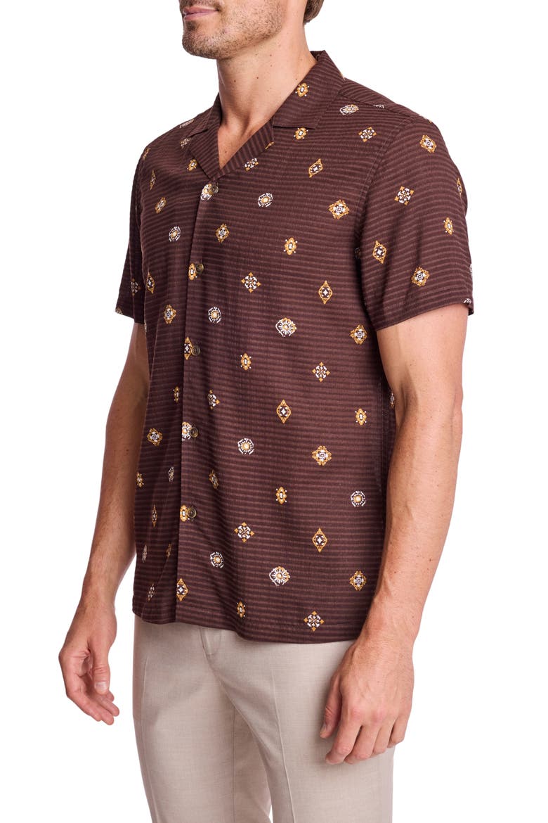 Ornate Cotton Blend Camp Shirt, Alternate, color, GOLDEN BROWN SEERSUCKER
