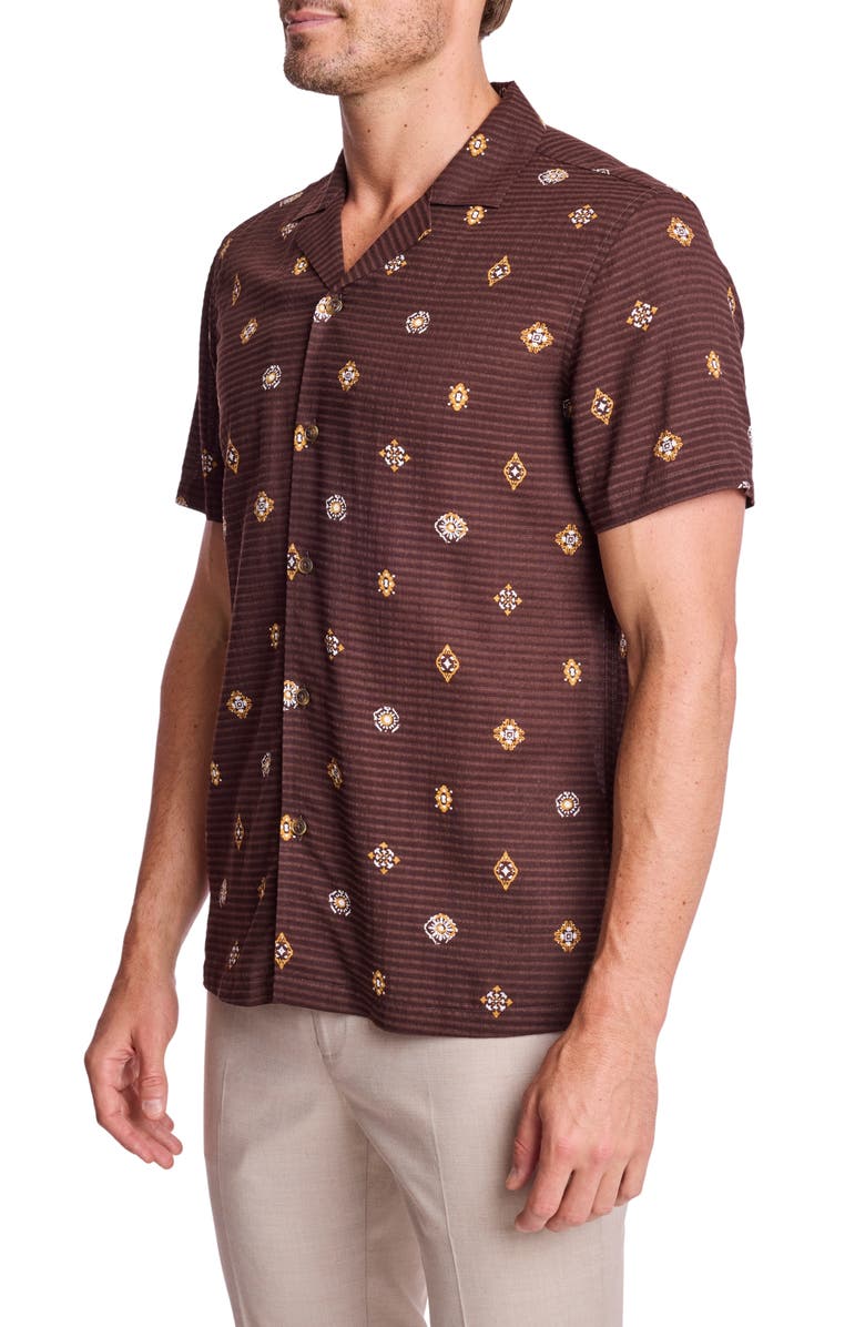 PAISLEY & GRAY Ornate Cotton Blend Camp Shirt, Alternate, color, Golden Brown Seersucker