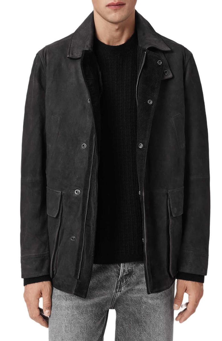 AllSaints Bolton Waxed Suede Coat, Alternate, color, Washed Black