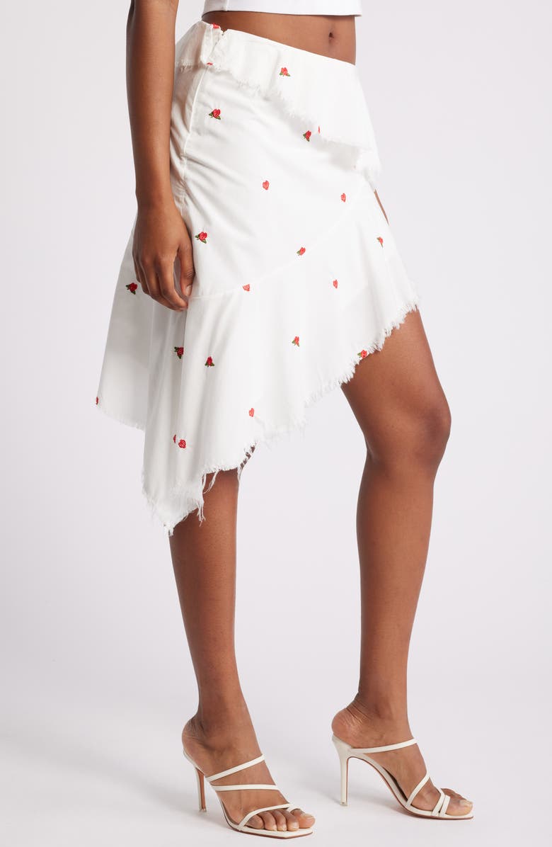 Mistress Rocks Rose Embroidered Ruffle Asymmetric Skirt, Alternate, color, Cloud